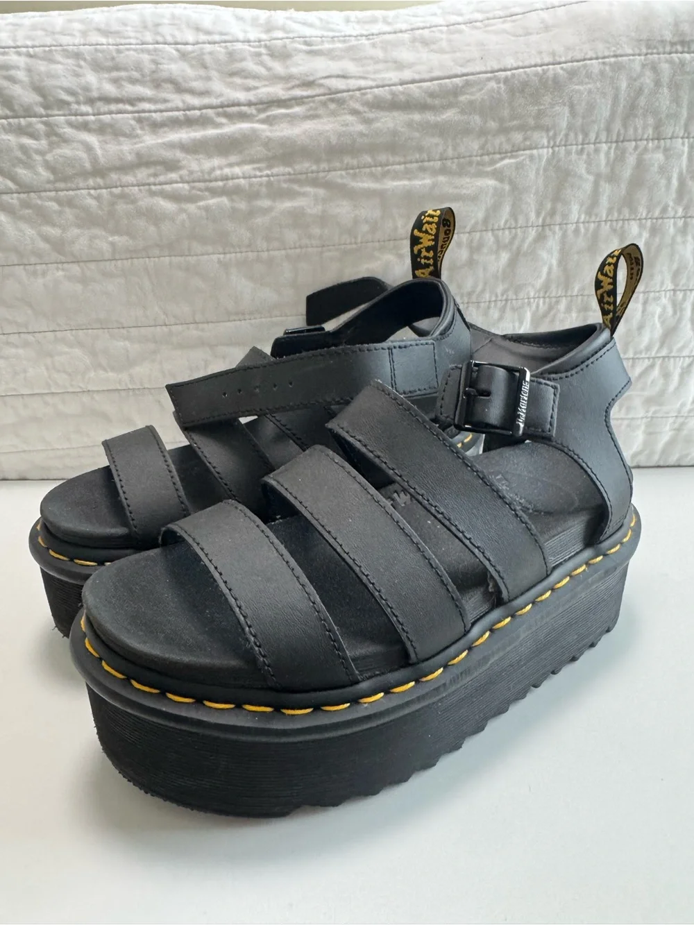 Dr. Martens Blaire Quad Black Leather Platform Strappy Sandals